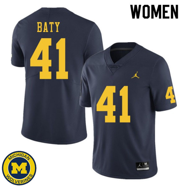 Women's Michigan Wolverines #41 John Baty Navy Replica Game Jersey